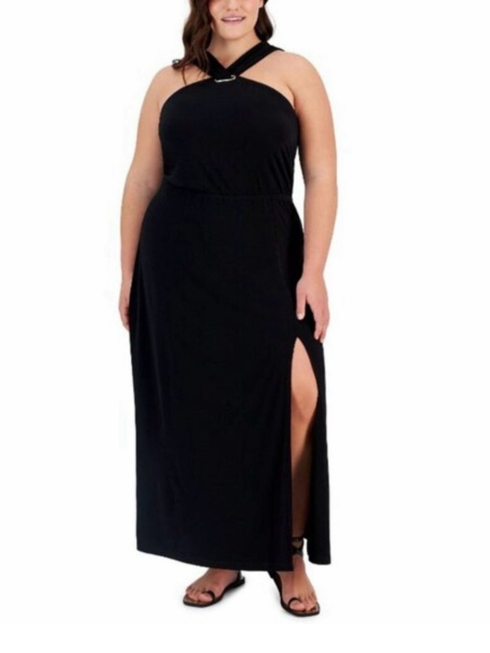 INC International Concepts Black Halter Maxi Dress with Side Slit